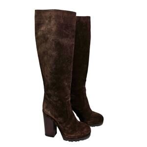 Michael Kors Collection Brown Suede Knee High Boots